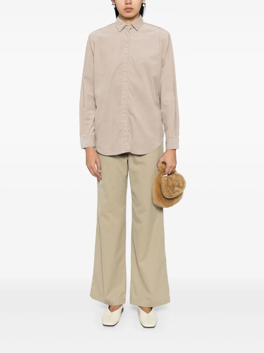 Tu es mon Tresor The Turquoise ribfluwelen blouse - Beige