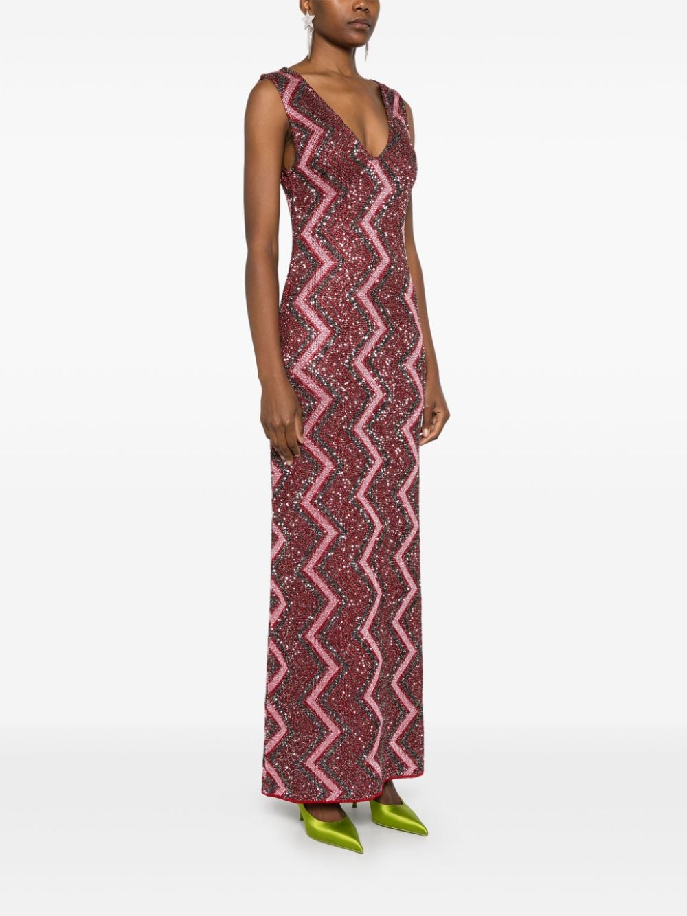 Shop Missoni Sequin-embellishment Zigzag-design Maxi Dress In Red