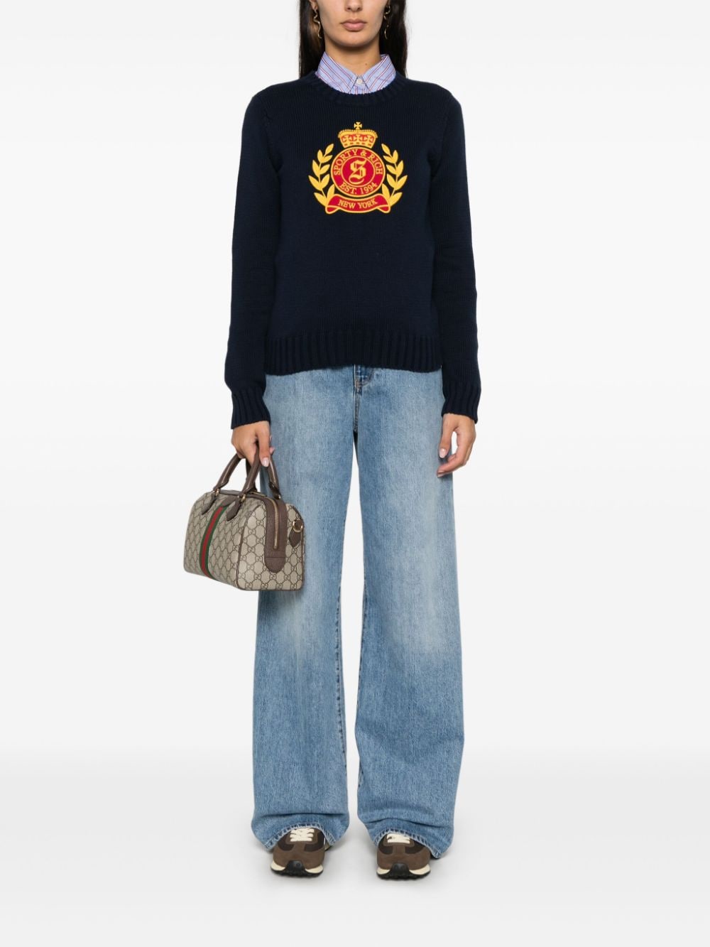 Shop Sporty And Rich Ny Crest Sweater In Blue