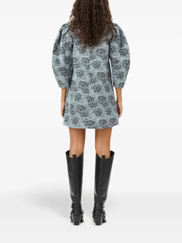 ganni blue jacquard dress GANNI | V-Neck Zipped Jacquard Mini Dress