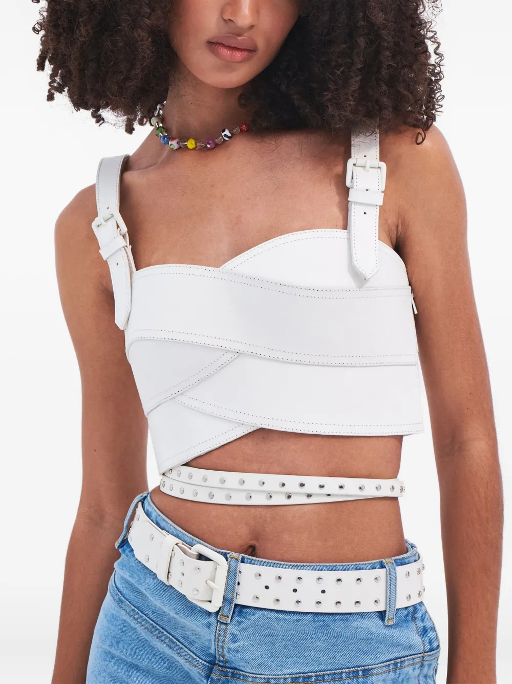 Monse Buckle-strap Leather Top In White