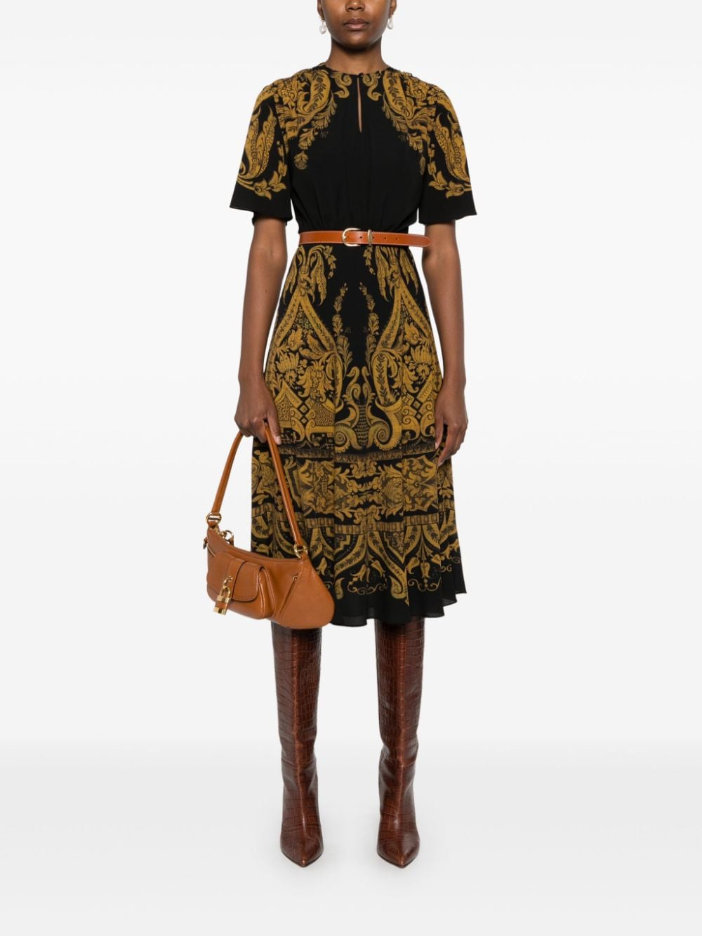 Shop Etro Paisley-print Midi Dress In Schwarz