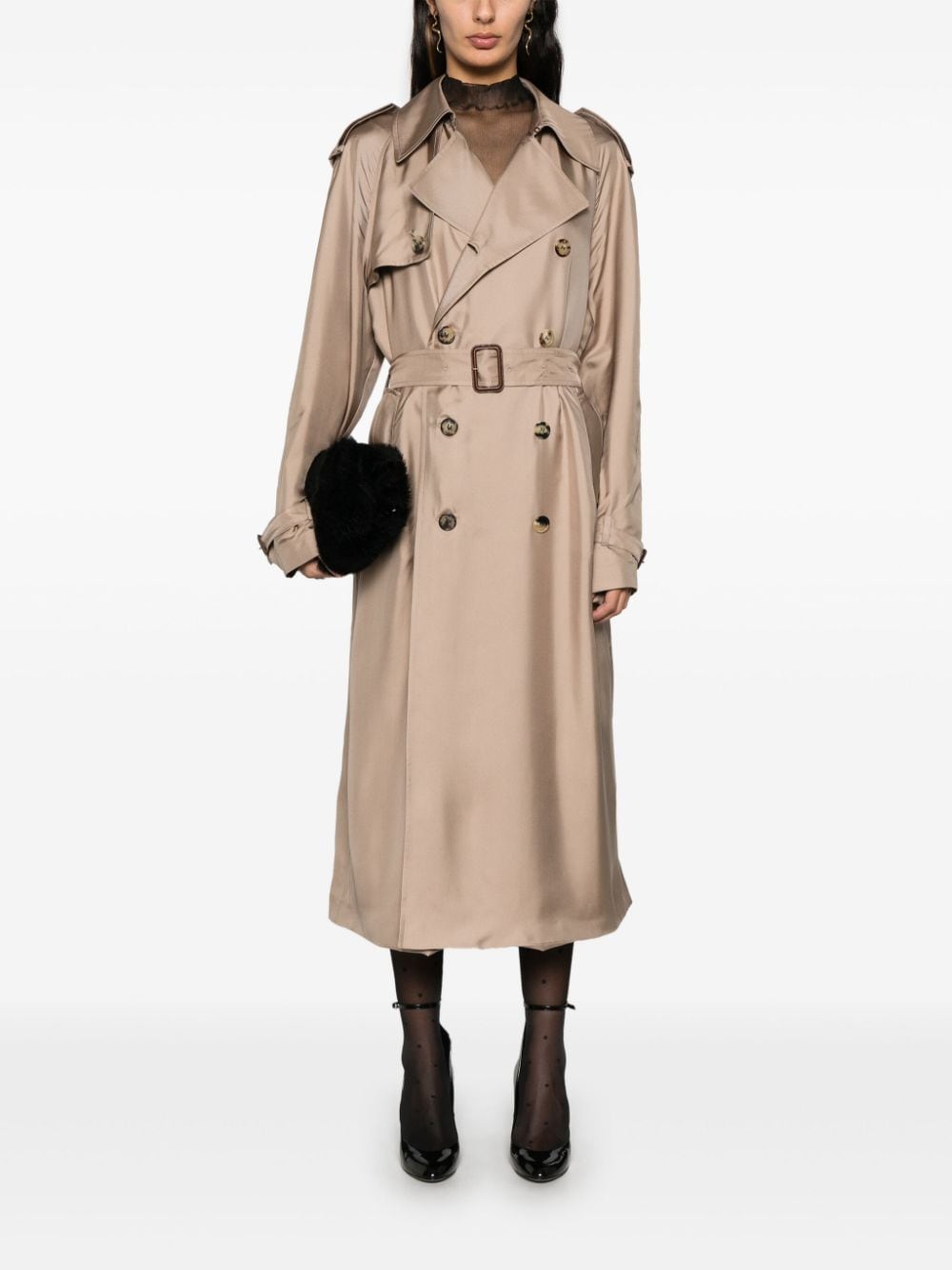 Shop Saint Laurent Silk Trench Coat In Neutrals