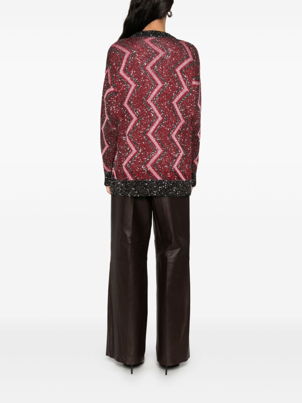 Shop Missoni Sequin-embellished Zigzag-design Cardigan In Rot