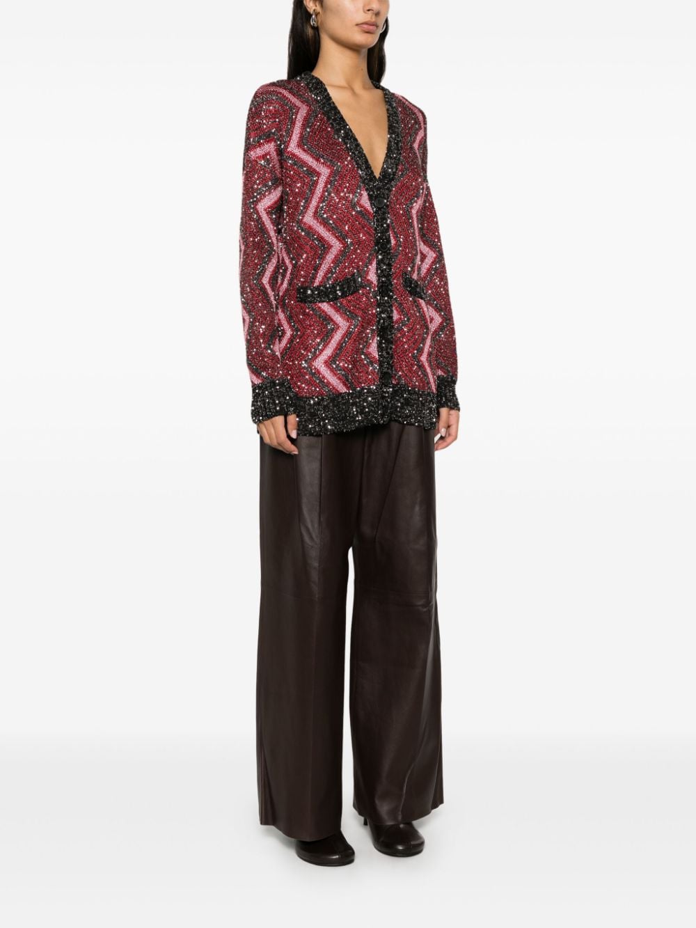 Shop Missoni Sequin-embellished Zigzag-design Cardigan In Rot