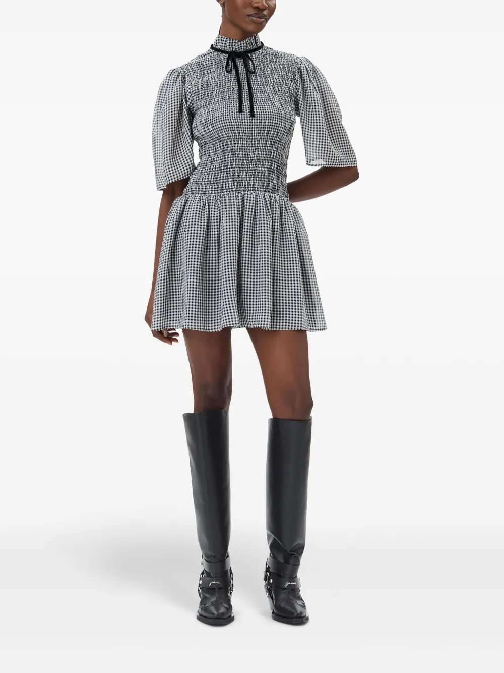GANNI Geruite mini-jurk - Zwart