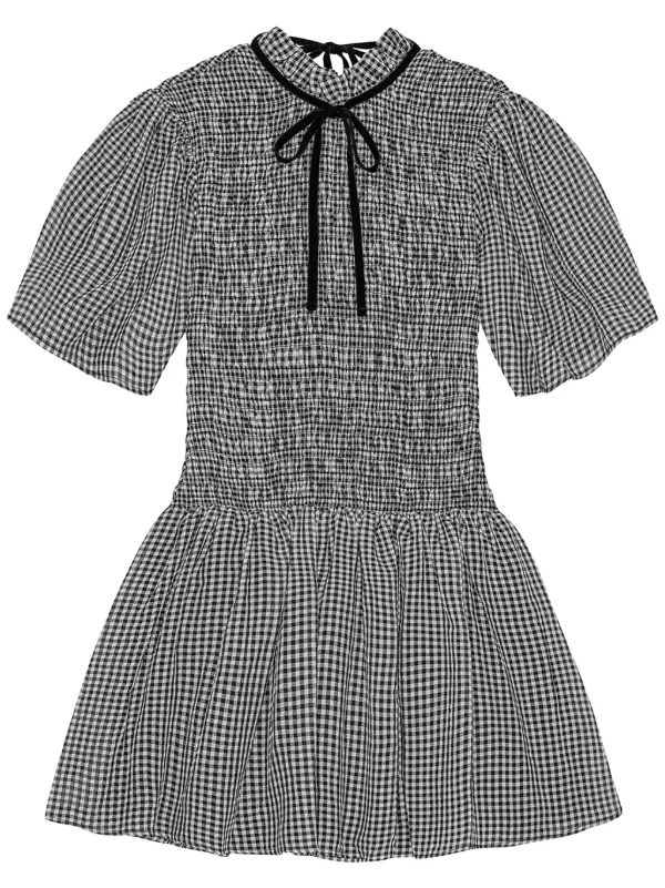 GANNI Checked Mini Dress Black FARFETCH KW