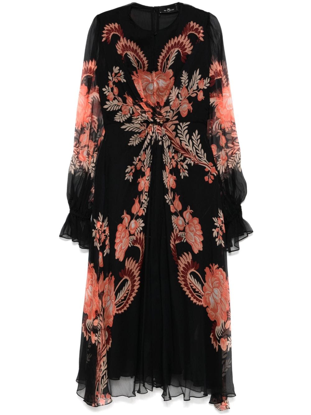 Shop Etro Floral-print Midi Dress In 黑色