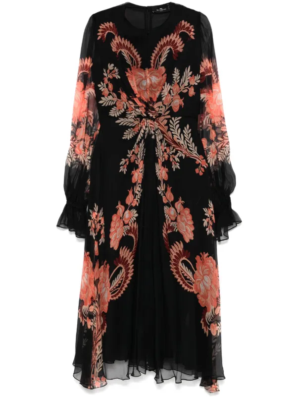 【ETRO】フローラル シルク ドレス ETRO フローラル シルクマキシドレス | ブラック | FARFETCH JP