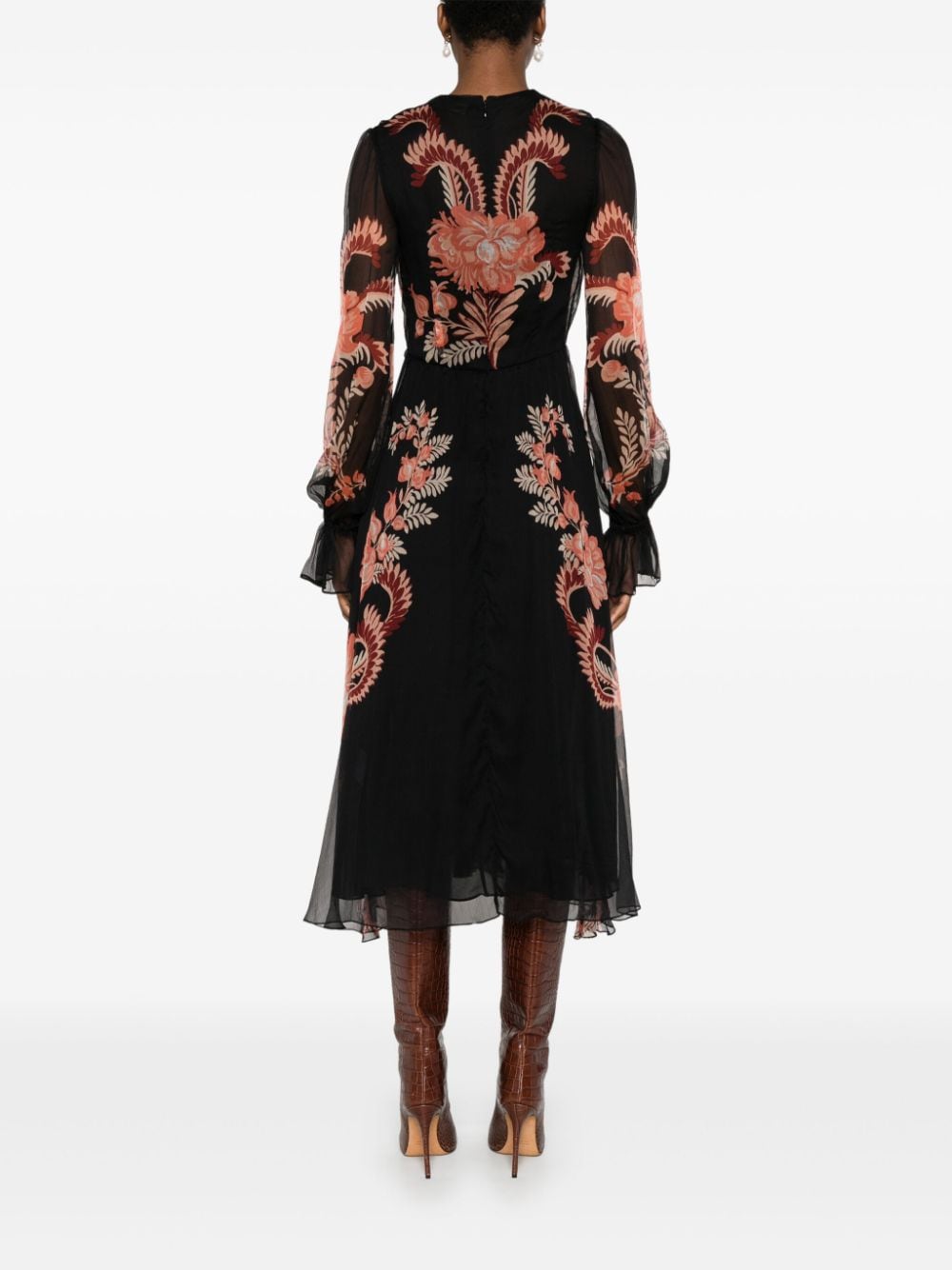 Shop Etro Floral-print Midi Dress In 黑色