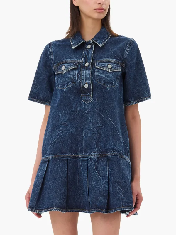 GANNI Crinkled Denim Mini Dress | Blue | FARFETCH