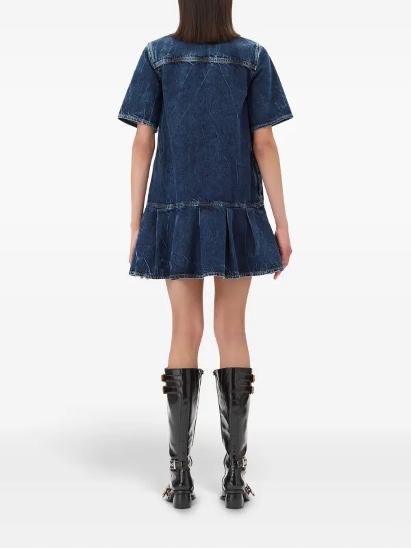 【Ganni】 Ruffled denim minidress GANNI Crinkled Denim Mini Dress | Blue | FARFETCH