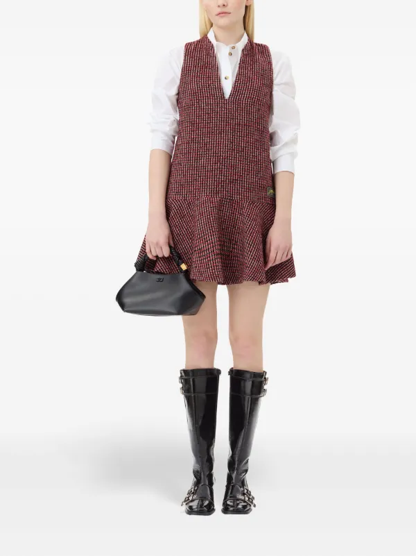knee length dresses for ladies Black and White Houndstooth Turtleneck Mini Dress L - Black/White | Rachel Antonoff - L