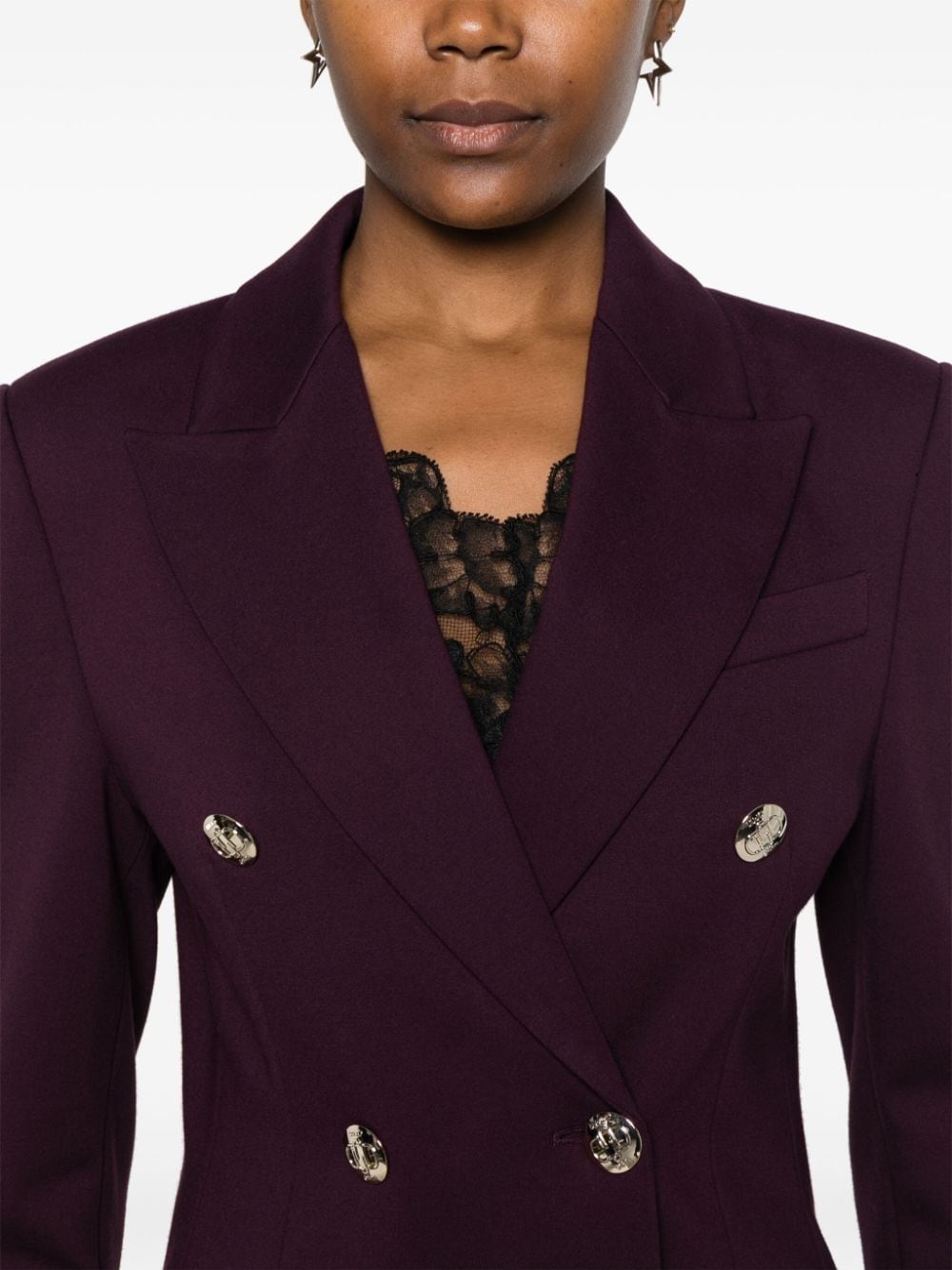 Shop Liu •jo Double-breasted Blazer In Purple