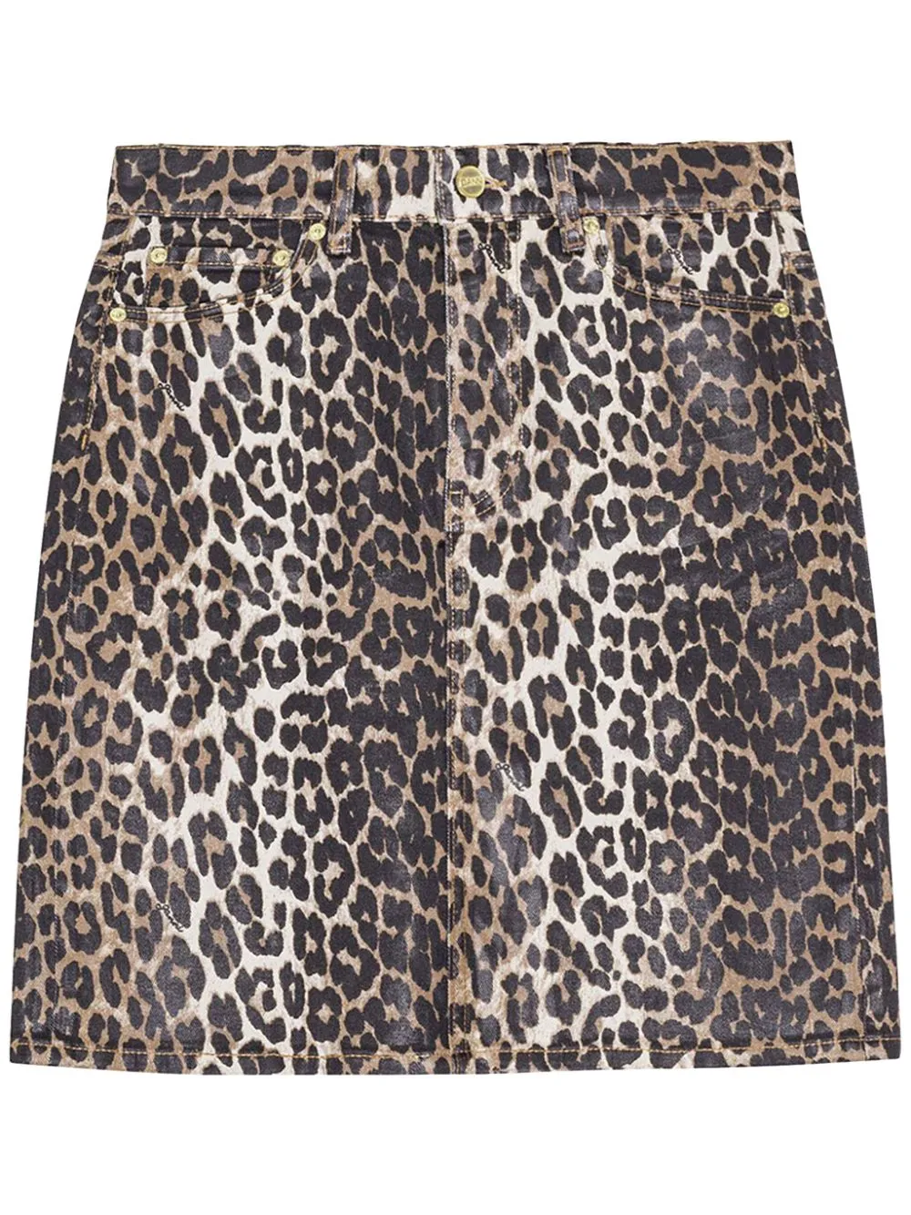 Ganni Leopard-print Strapless Organic-cotton Top In Brown