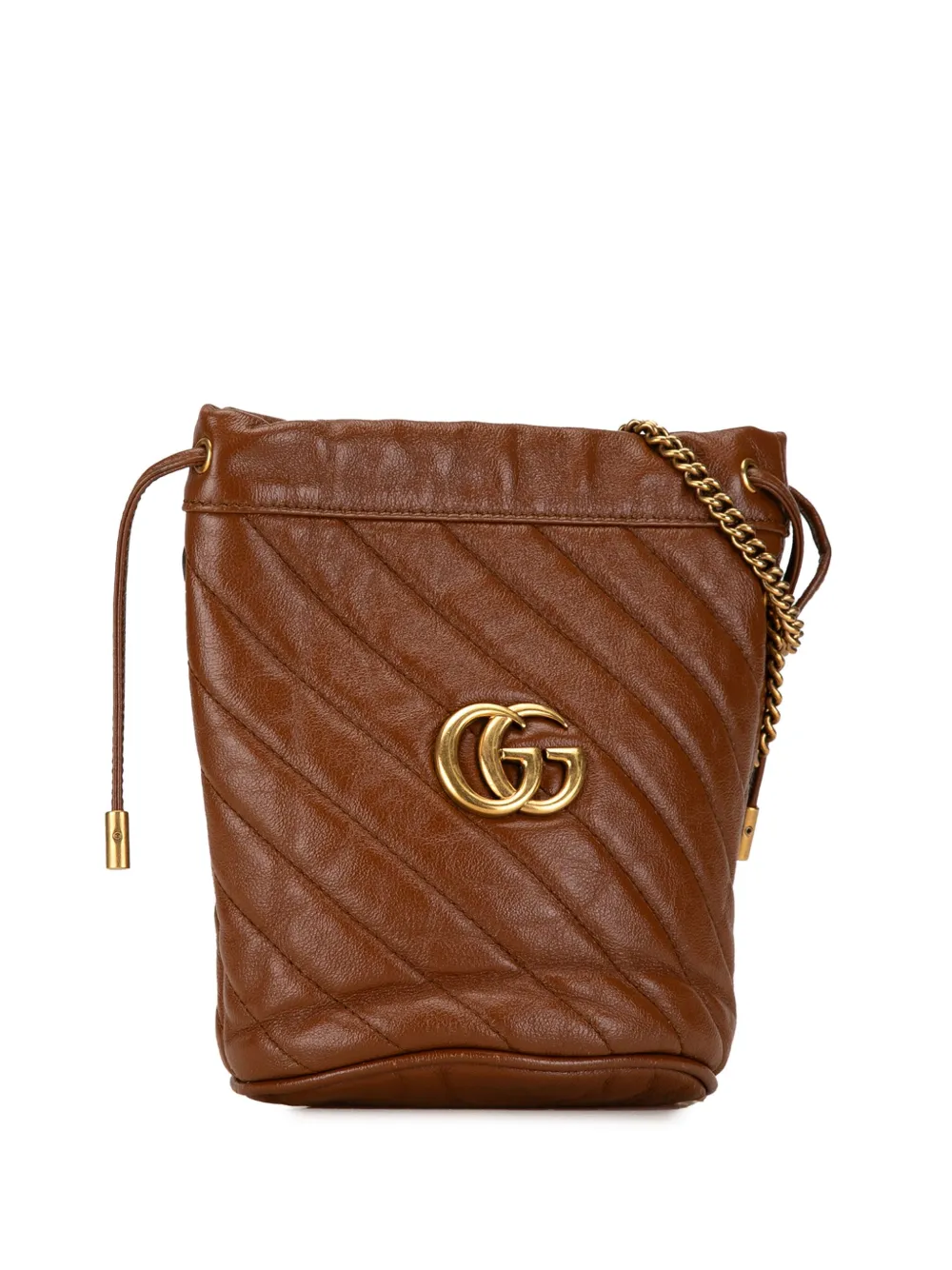 Gucci Pre Owned 2016 2023 Mini GG Marmont Diagonal Matelasse 2.0 Bucket Bag Brown FARFETCH