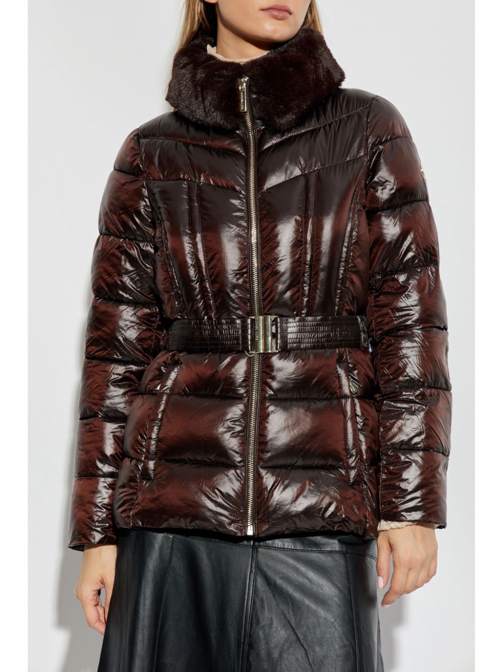 Shop Michael Michael Kors Belted Puffer Jacket In Brown