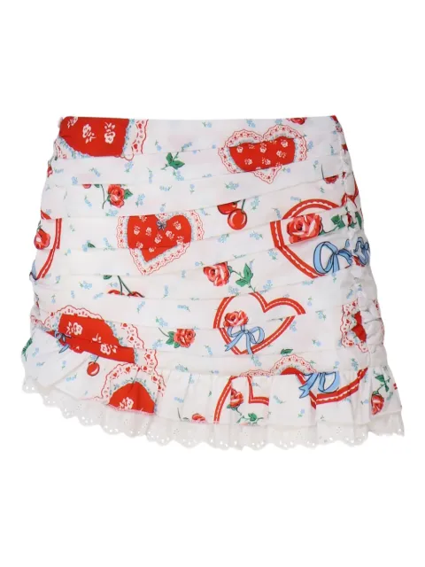 For Love And Lemons heart-print ruffled mini skirt