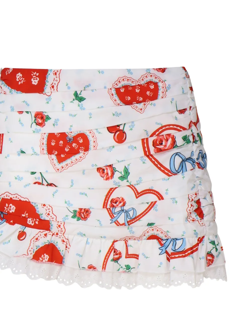For Love And Lemons Mini-rok met hartprint en ruches Wit