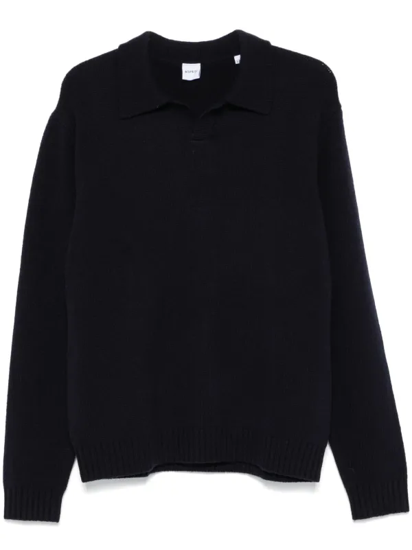 ASPESI Fine-knit Polo Top in Blue