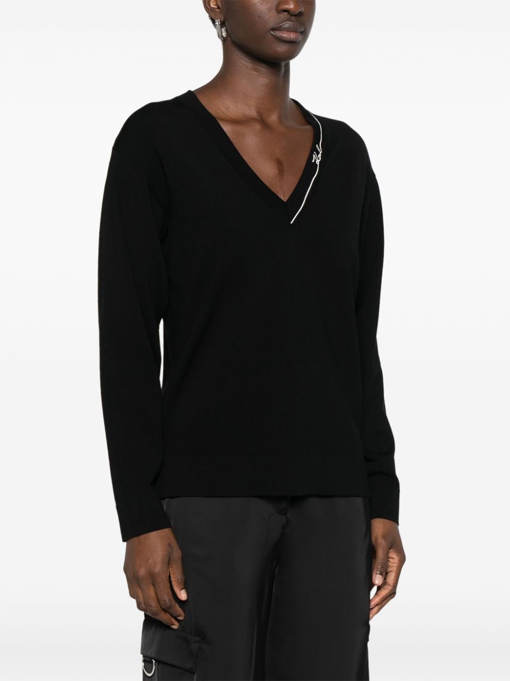 Shop Karl Lagerfeld Karl Signature V-neck Sweater In Black