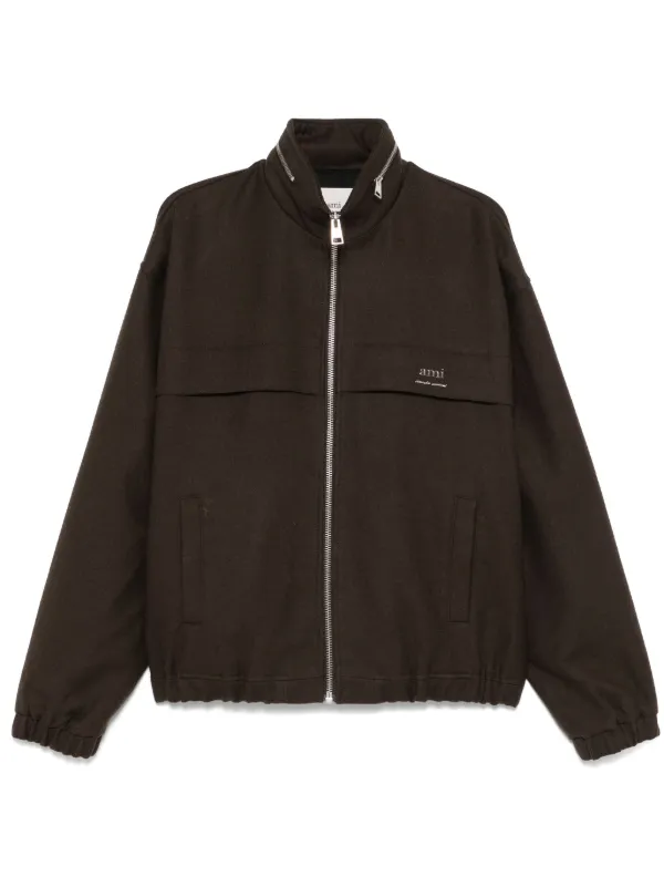 Ami Paris Concealed-hood Jacket in Brown