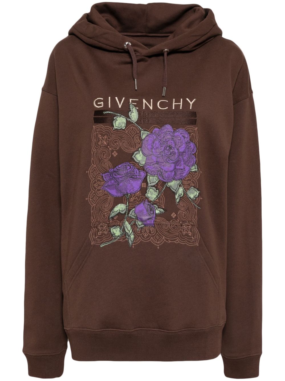 Shop Givenchy Embroidered Hoodie In Brown