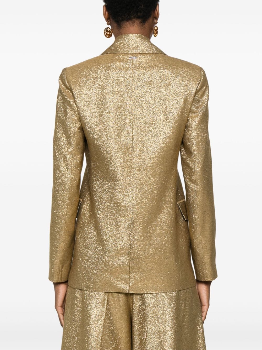 Shop Liu •jo Metallic Threading Blazer In Gold