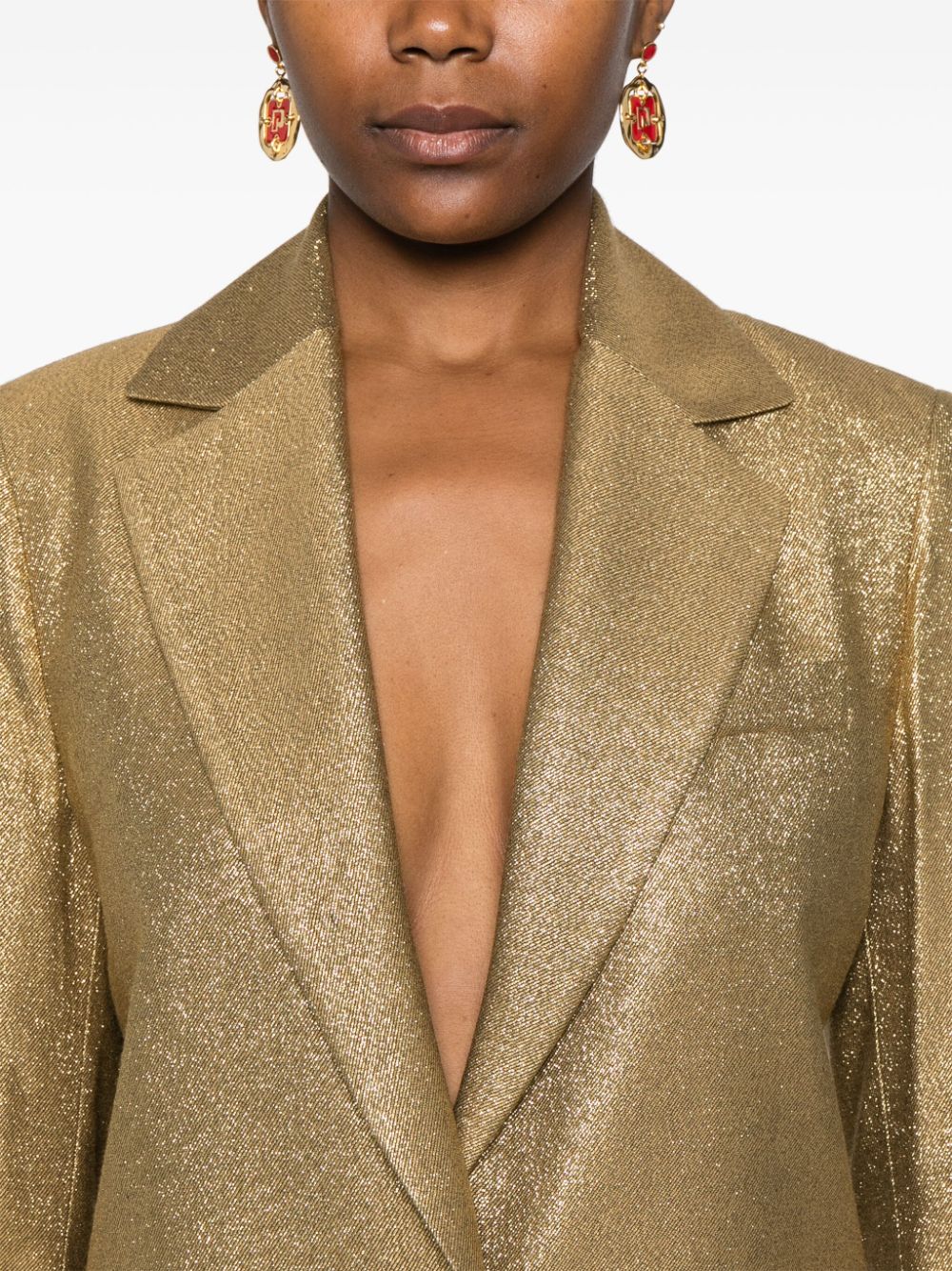 Shop Liu •jo Metallic Threading Blazer In Gold