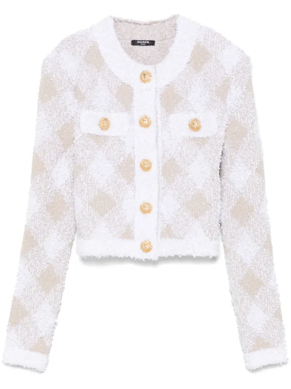 Balmain チェック ツイードジャケット | ホワイト | FARFETCH JP