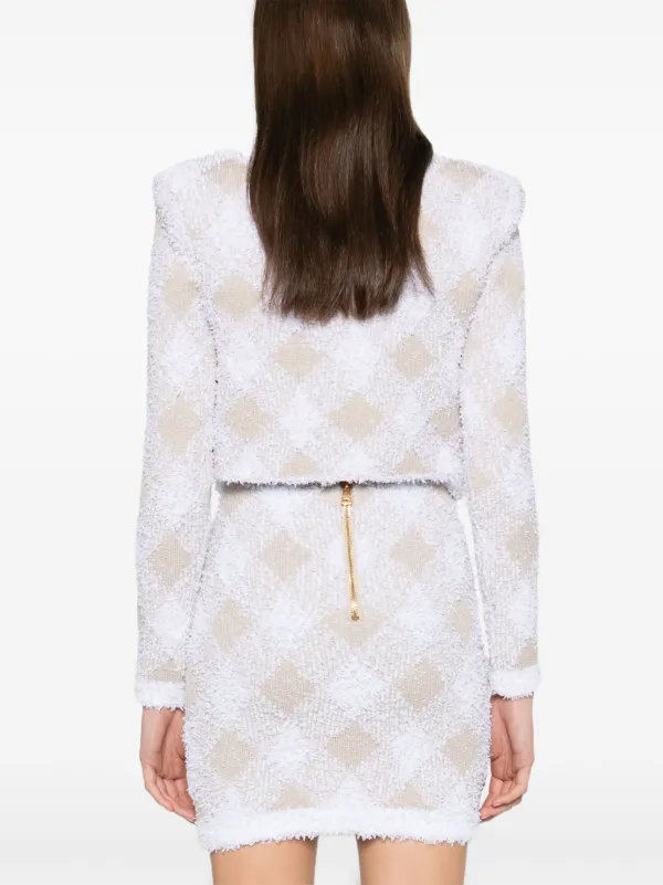 「BALMAIN」コットン混ツイード ブレザー チェック柄 Balmain チェック ツイードジャケット | ブルー | FARFETCH JP