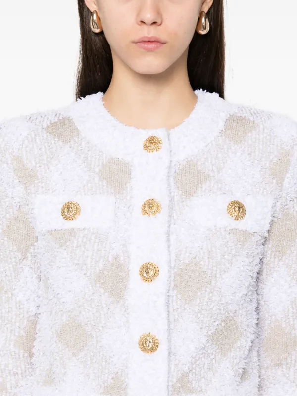 「BALMAIN」コットン混ツイード ブレザー チェック柄 Balmain チェック ツイードジャケット | ブルー | FARFETCH JP