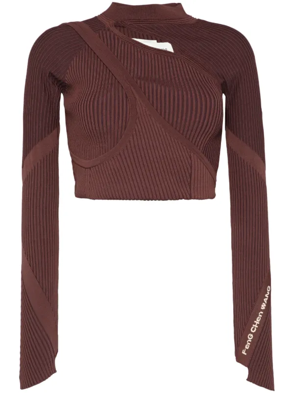 Feng Chen Wang slash-neck Knitted Top | Brown | FARFETCH