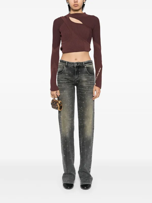 Feng Chen Wang slash-neck Knitted Top | Brown | FARFETCH