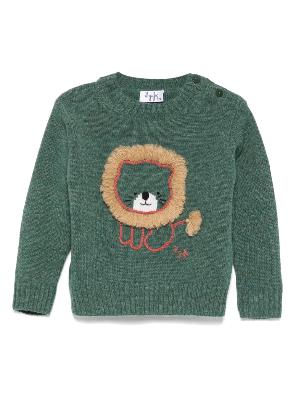 Shop Il Gufo Lion Head-embroidered Sweater In Green