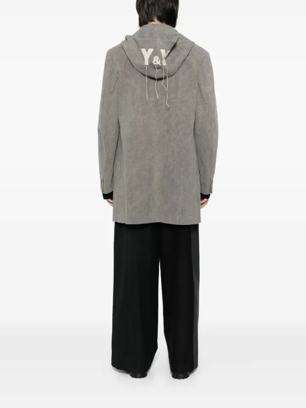 Yohji Yamamoto logo-print Wool Hooded Jacket | Grey | FARFETCH GE