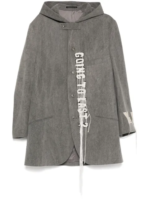 Yohji Yamamoto logo-print wool hooded jacket