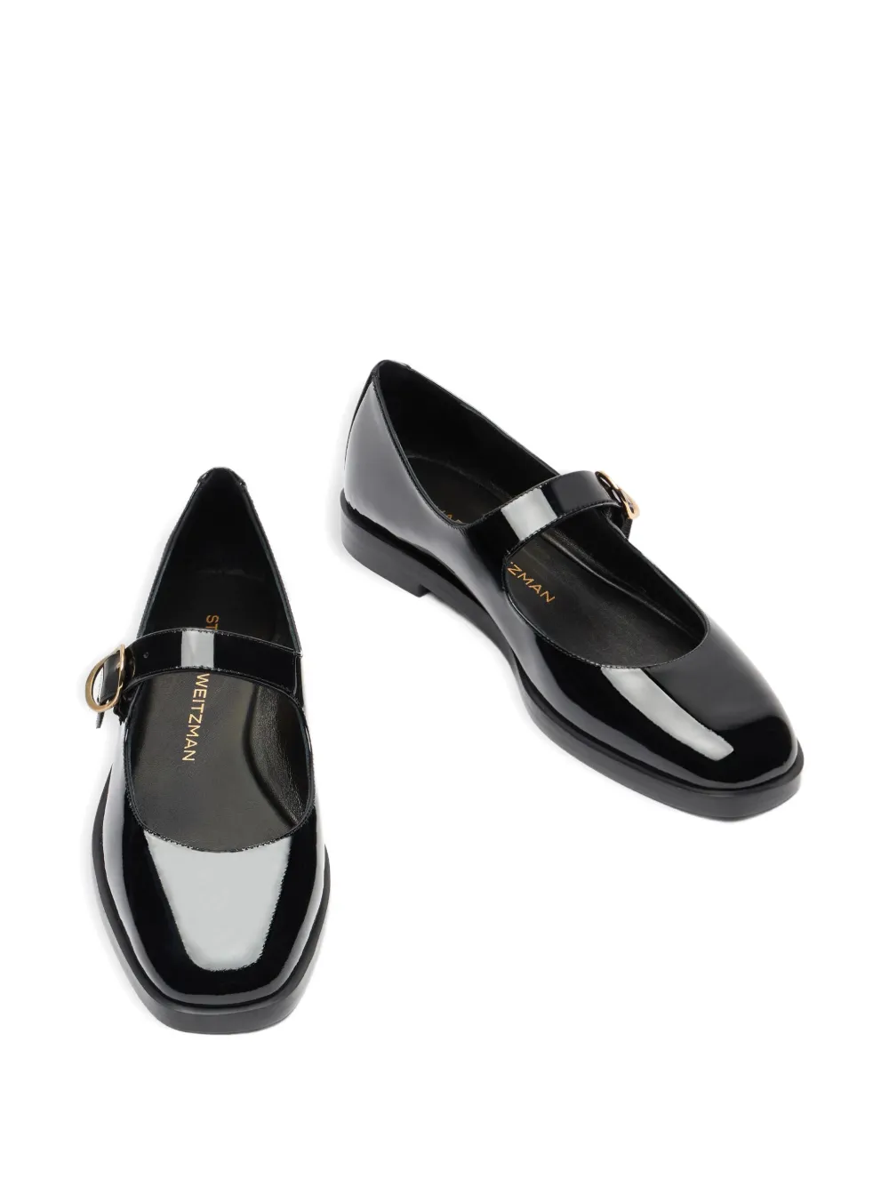 Stuart Weitzman buckle-strap patent-leather ballet flats Black