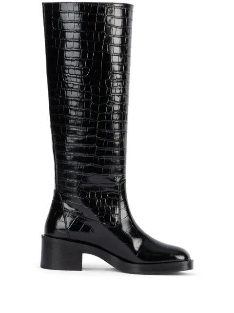 Stuart Weitzman crocodile-embossed leather boots