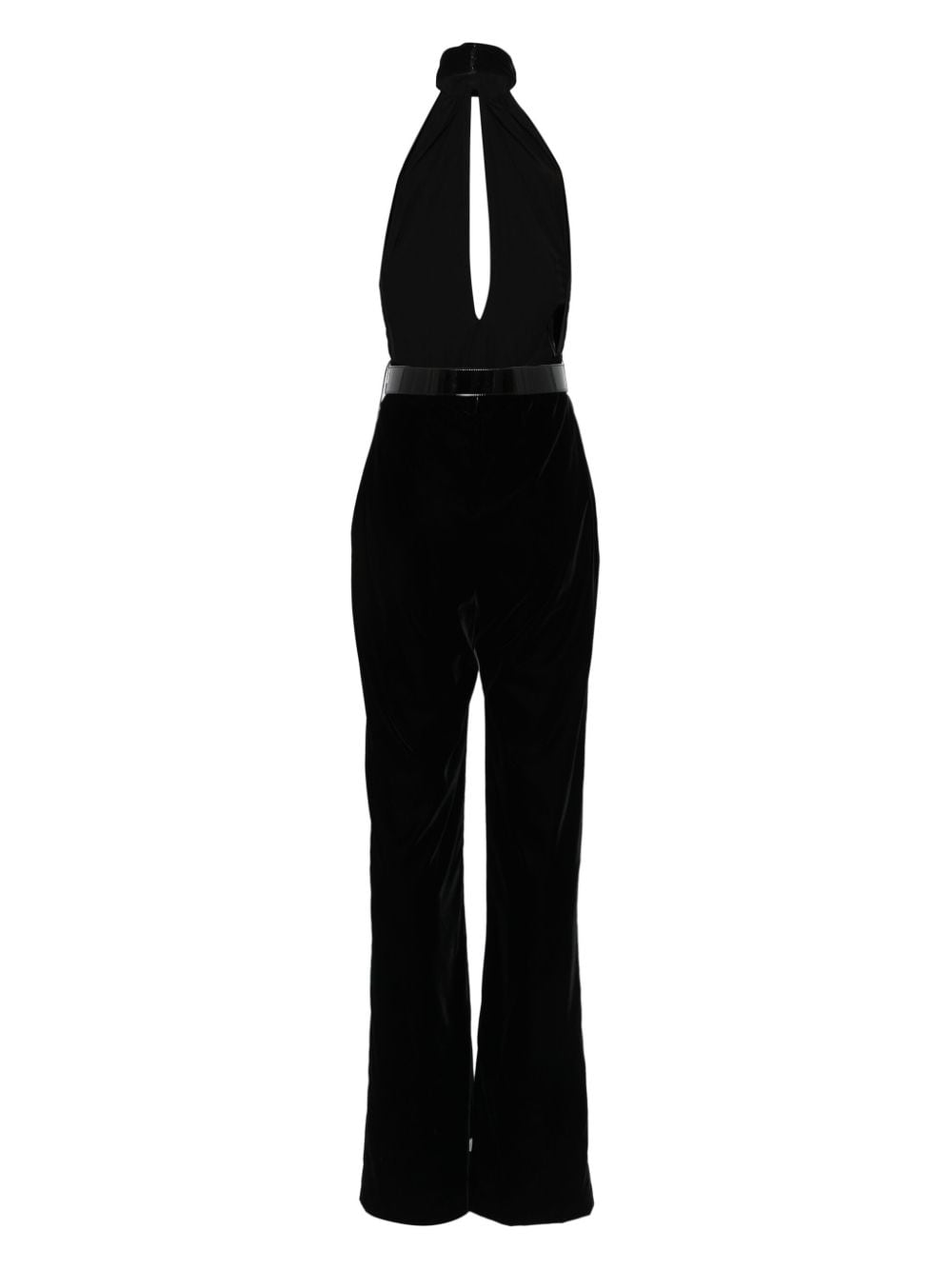 Shop Tom Ford Belted Velvet Jumpsuit In Black