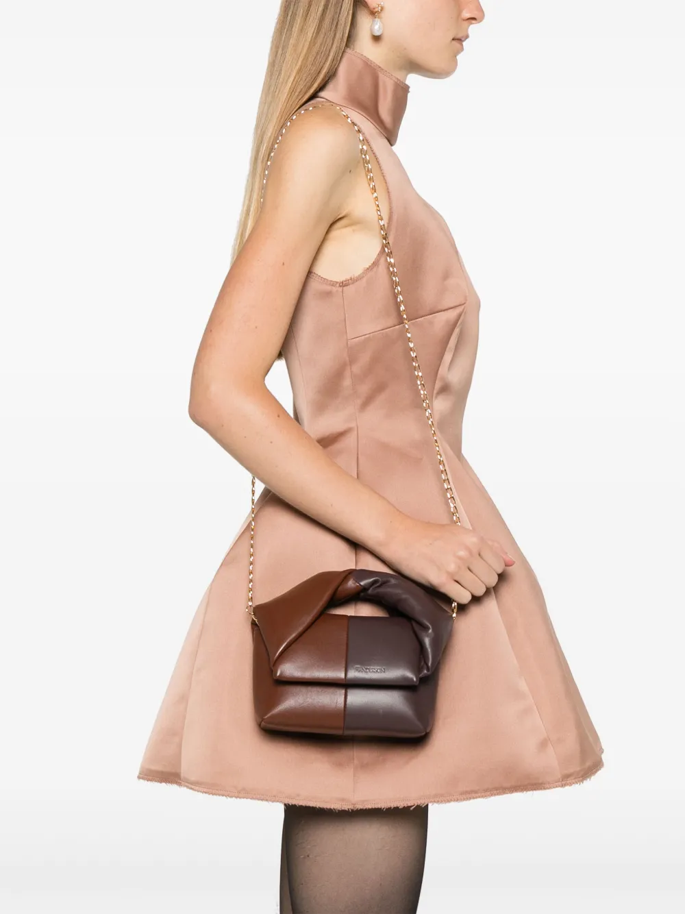 Jw Anderson Small Twister Two-tone Leather Top Handle Bag In Brown