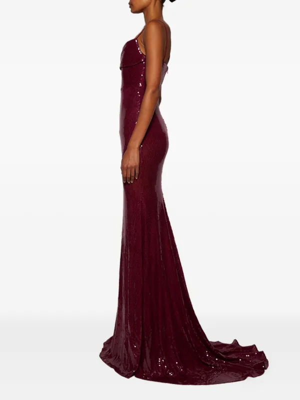Alex Perry Sequined Tulle Gown - Burgundy