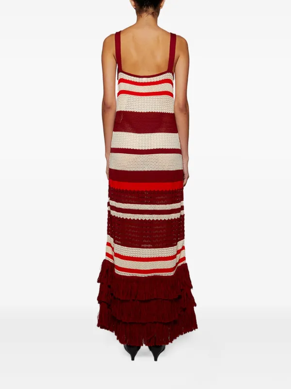 open lace back dress Rosie Assoulin Red Stripe Falling Off The Shoulder Midi Dress Red Stripe / Xs