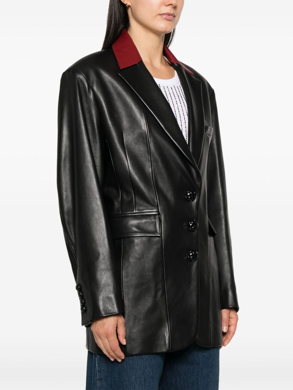 Shop Rabanne Leather Blazer In Schwarz