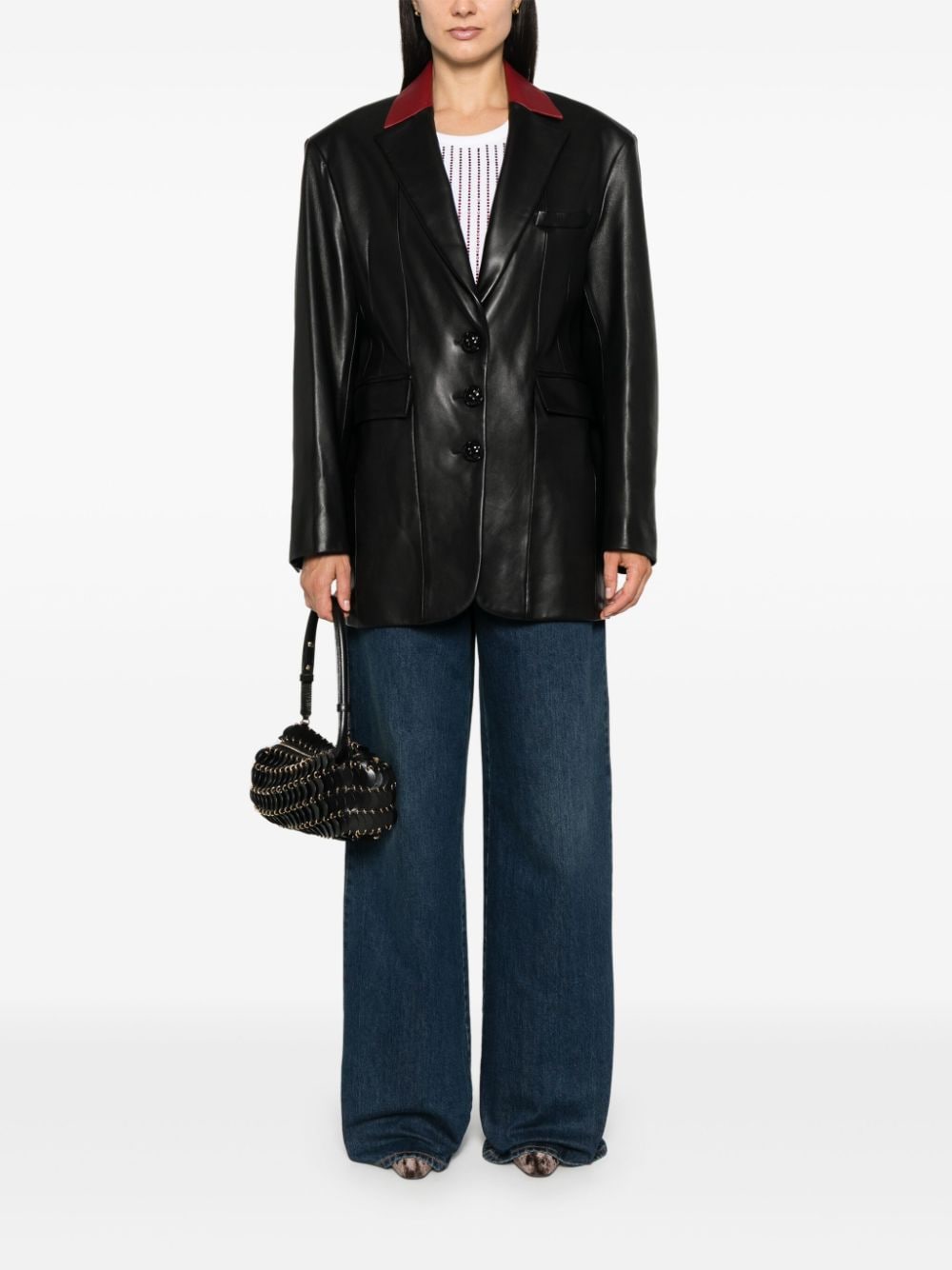 Shop Rabanne Leather Blazer In Schwarz