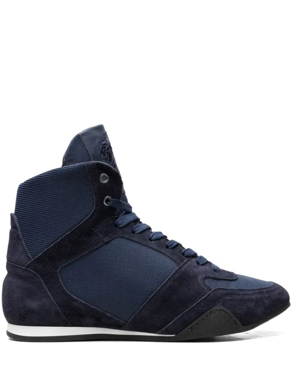 Versace High Top Greek Key Navy Sneakers Blue FARFETCH