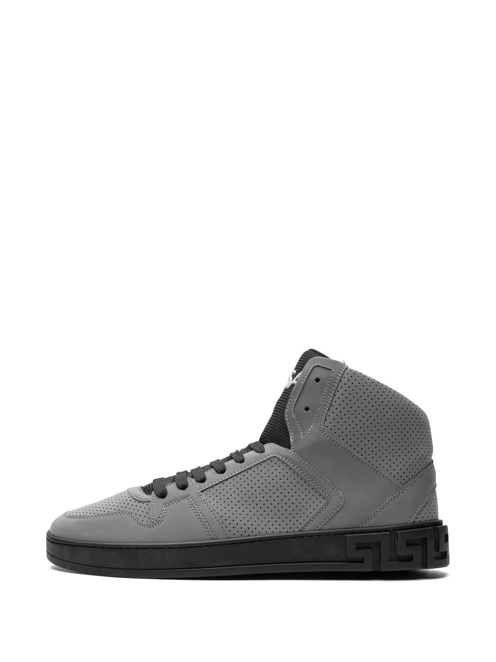 Shop Versace Greca-embossed High-top Sneakers In Grey