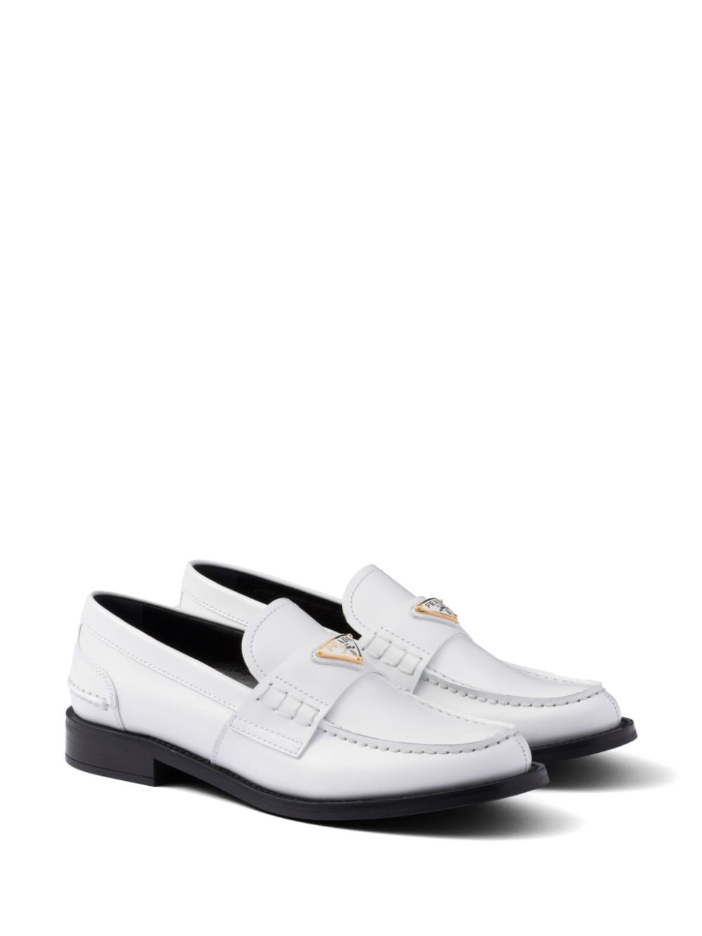 Shop Prada Brushed Leather Loafers In White