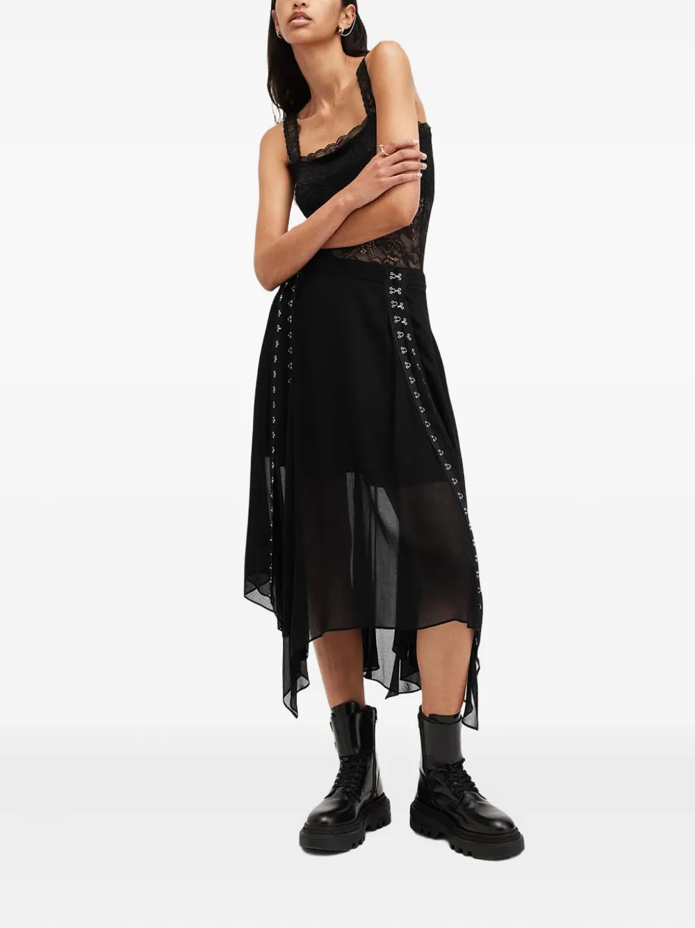 AllSaints Luna asymmetrical lace-up skirt - Zwart