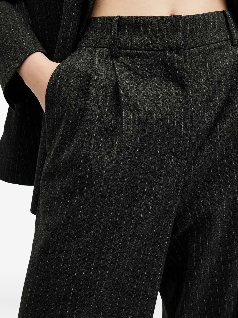Allsaints Averie Pinstripe Pleated Trousers In Gray
